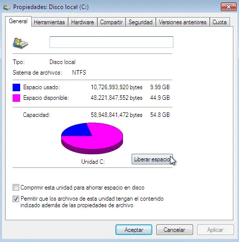 Como liberar espacio en el disco duro