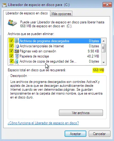 Como liberar espacio en el disco duro